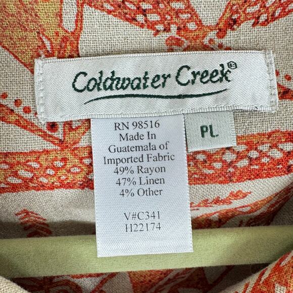 Coldwater Creek Orange Cream Woven Linen Rayon Long Sleeve Collared Top Size PL - Picture 4 of 5